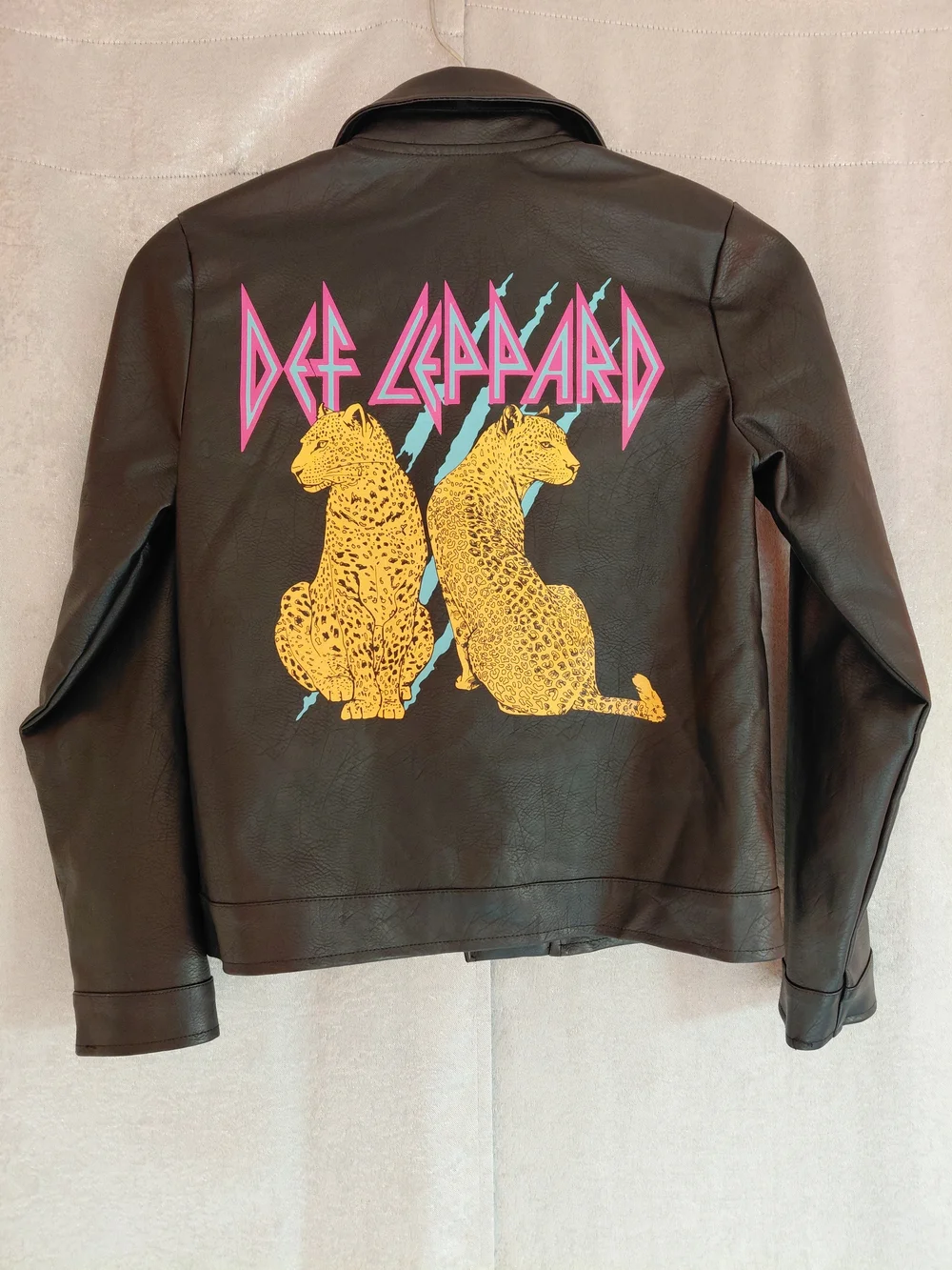 Def Lepperd Kids Sz 10/12Black Faux Leather Bike Jacket Rock Band Vintage Style
